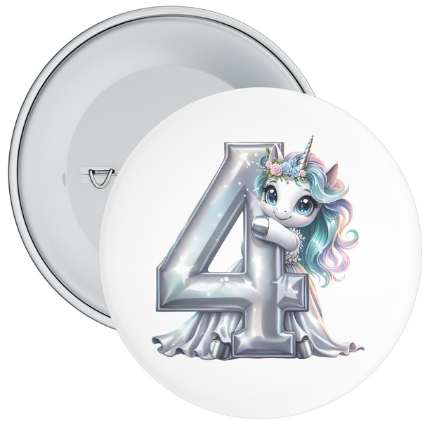 Silver 4th Unicorn Birthday Badge
