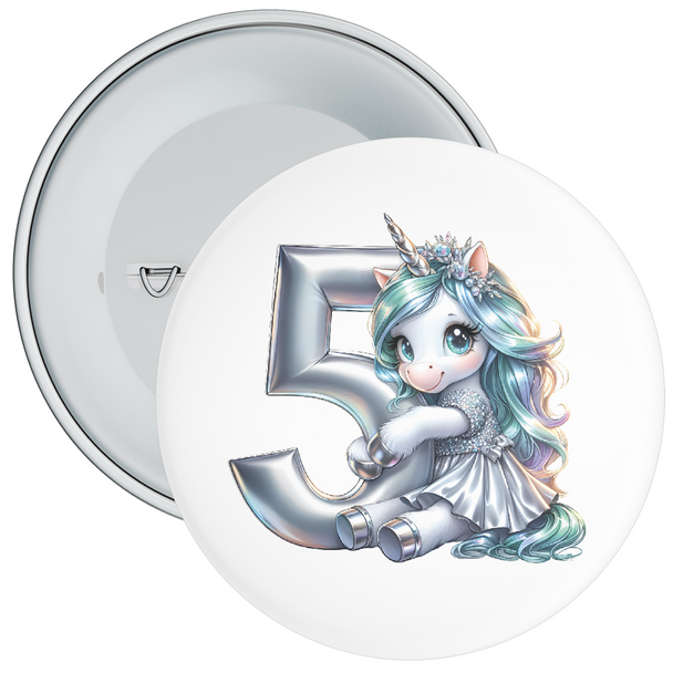 Silver 5th Unicorn Birthday Badge