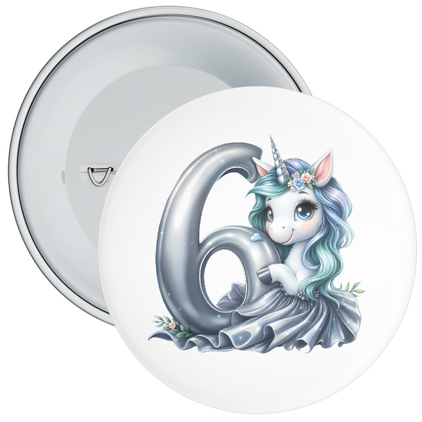 Silver 6th Unicorn Birthday Badge