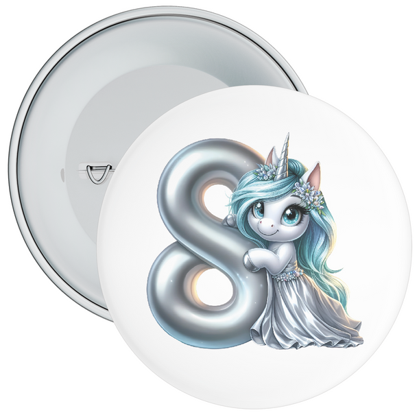 Silver 8th Unicorn Birthday Badge