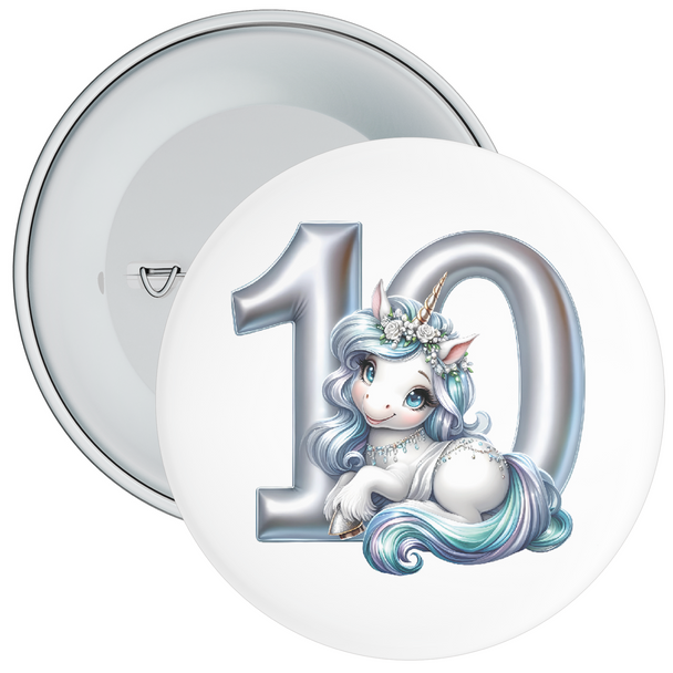 Silver 10th Unicorn Birthday Badge