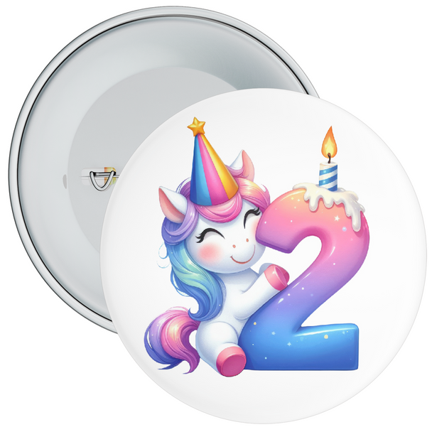 Colourful 2nd Birthday Badge Unicorn Themed