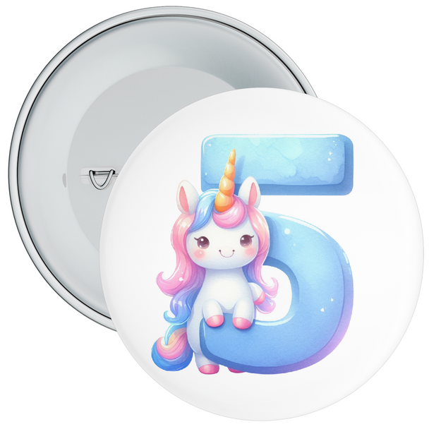 Pastel 5th Birthday Badge Unicorn Themed - Age 5 Badge - Pink - Girl