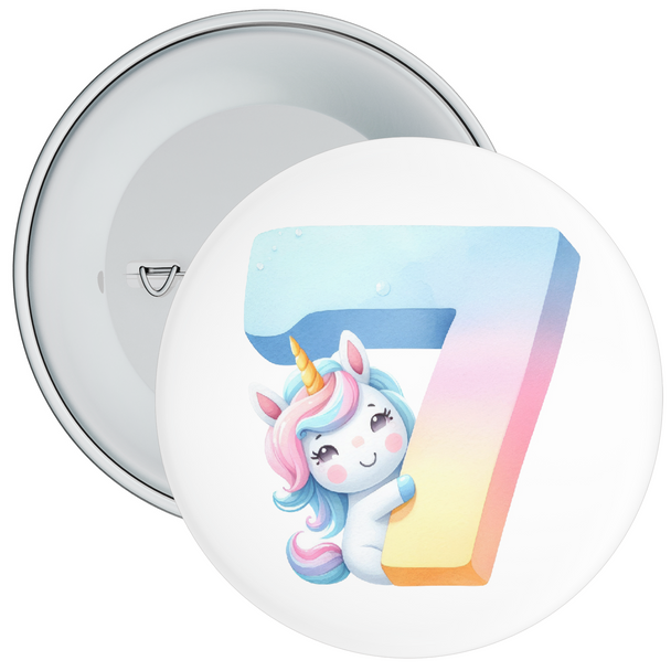 Pastel 7th Birthday Badge Unicorn Themed