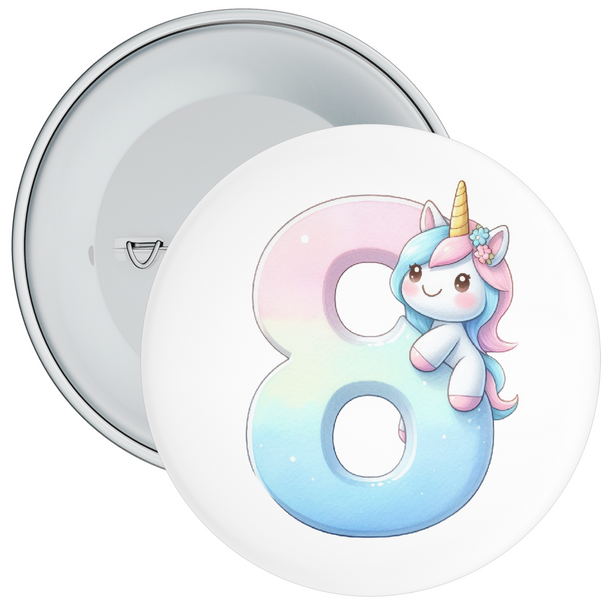 Pastel 8th Birthday Badge Unicorn Themed