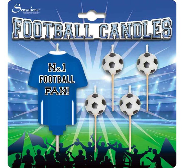 Blue & White Football Birthday Cake Candle