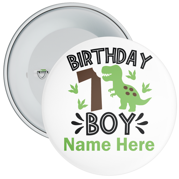 Personalised 7th Birthday Dinosaur Birthday Badge - Age 7 Badge - Boy