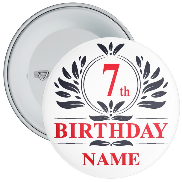 Personalised Monogram Themed 7th Birthday Badge - Age 7 Badge - Boy - Girl