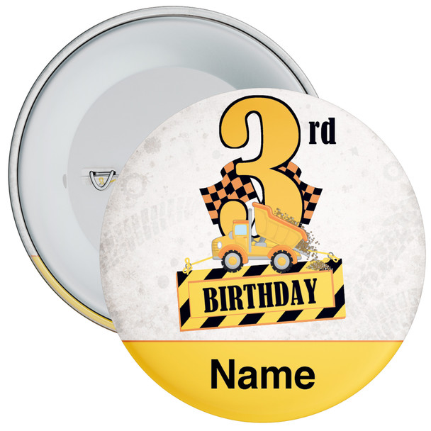 Personalised Construction 3rd Birthday Badge Child – Age 3