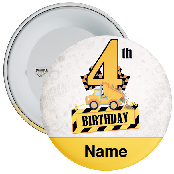 Personalised Construction 4th Birthday Badge Child – Age 4