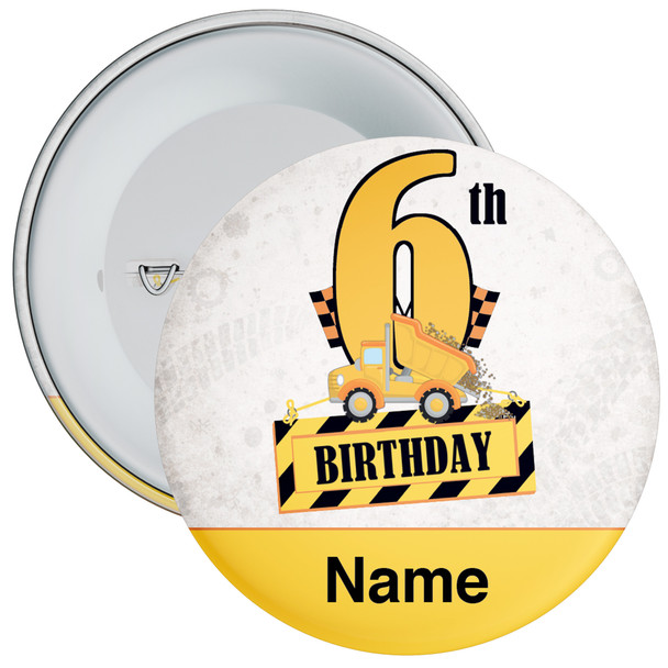 Personalised Construction 6th Birthday Badge – Age 6