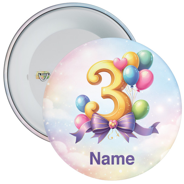 Personalised Balloon 3rd Birthday Badge – Age 3