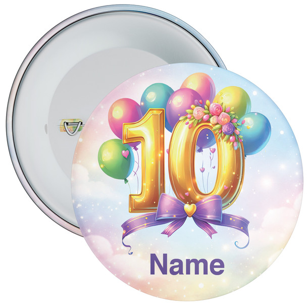 Personalised Balloon 10th Birthday Badge – Age 10