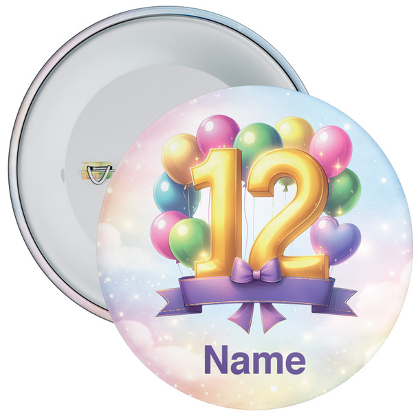 Personalised Balloon 12th Birthday Badge – Age 12