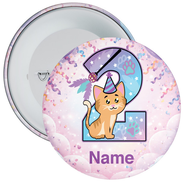 Personalised Cat 2nd Birthday Badge – Age 2