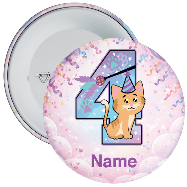 Personalised Cat 4th Birthday Badge Child – Age 4