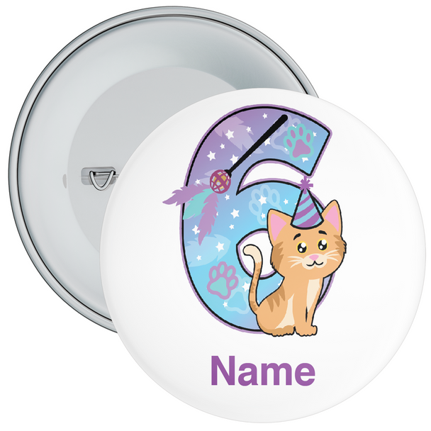 Personalised Kitten Themed 6th Birthday Badge - Age 6 Badge - Boy - Girl