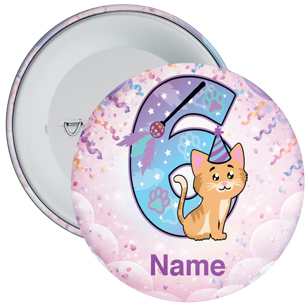 ersonalised Cat 6th Birthday Badge – Age 6