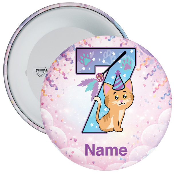 Personalised Cat 7th Birthday Badge – Age 7