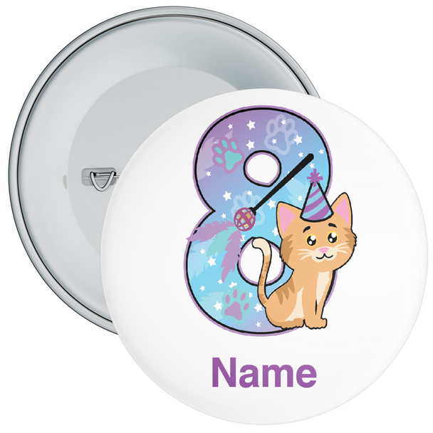 Personalised Kitten Themed 8th Birthday Badge - Age 8 Badge - Boy - Girl