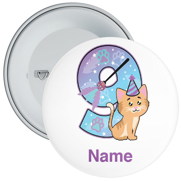 Personalised Kitten Themed 9th Birthday Badge - Age 9 Badge - Boy - Girl