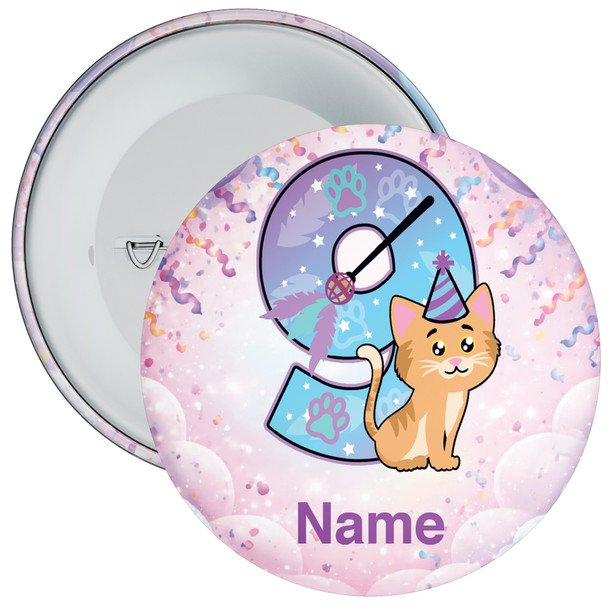 Personalised Cat 9th Birthday Badge Child – Age 9
