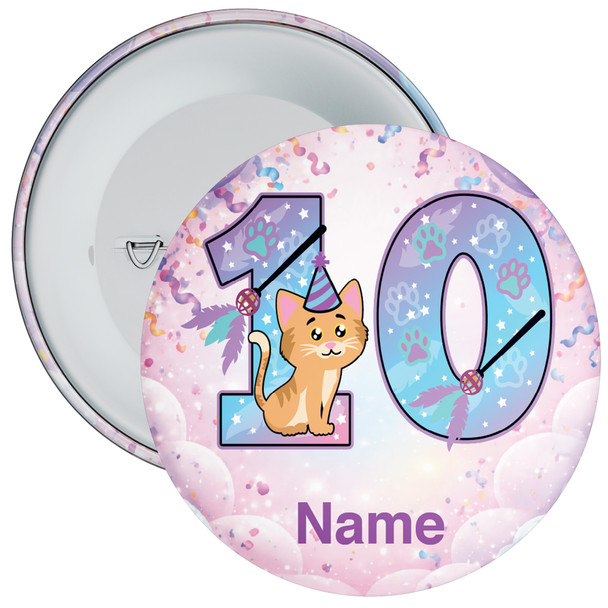 Personalised Cat 10th Birthday Badge – Age 10