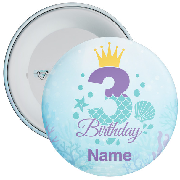 Personalised Mermaid 3rd Birthday Badge - Age 3