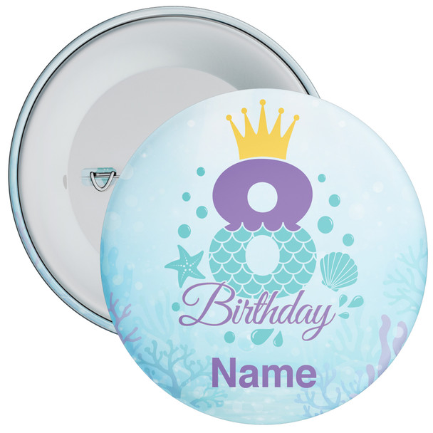 Personalised Mermaid 8th Birthday Badge Child - Age 8