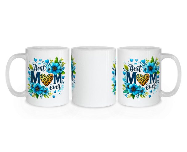 Best Mom Ever Blue Floral Leopard Heart Mug - Mother Mug