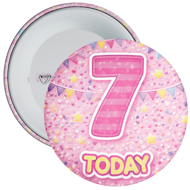 Pink 7th Birthday Badge Child – Age 7 Today