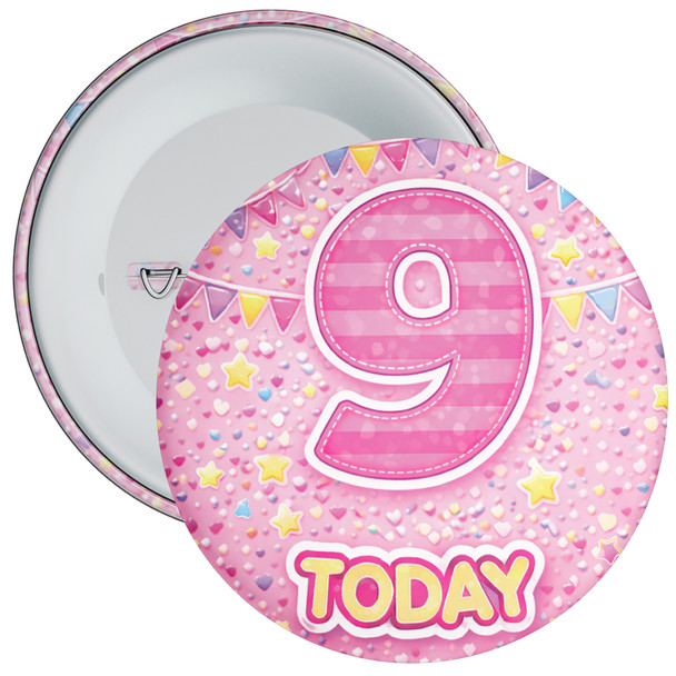 Pink 9th Birthday Badge Child – Age 9 Today