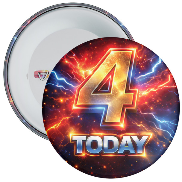 4 Today Birthday Badge Child – Lightning Superhero Design – Age 4