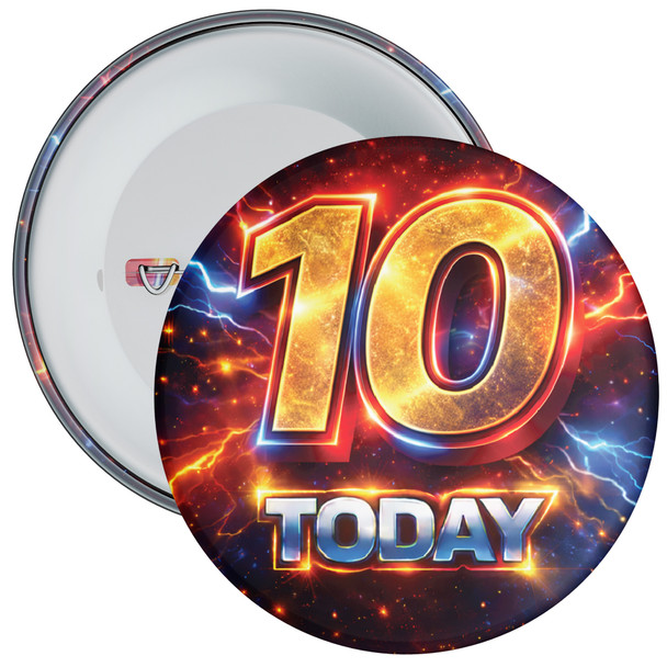 10 Today Birthday Badge – Lightning Superhero Design – Age 10