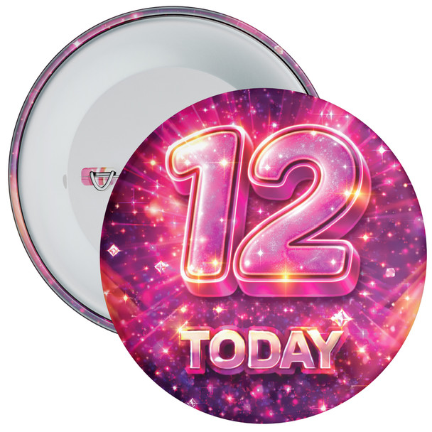 12 Today Birthday Badge – Pink Sparkle Design – Age 12
