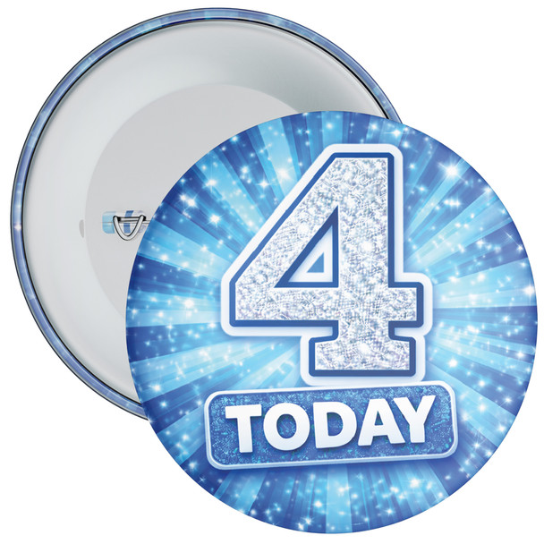 4 Today Birthday Badge Child – Blue Sparkle Design – Age 4