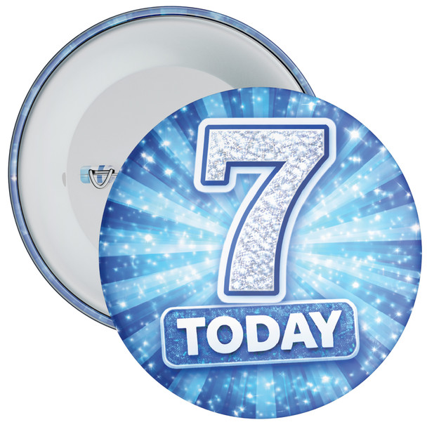 7 Today Birthday Badge Child – Blue Sparkle Design – Age 7