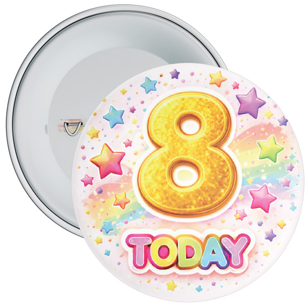 8 Today Birthday Badge Child – Rainbow Stars Design – Age 8