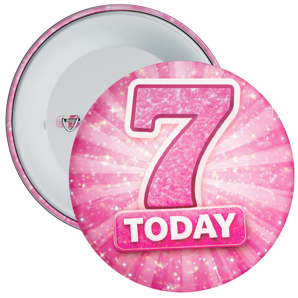 7 Today Birthday Badge Child – Pink Glitter Burst Design – Age 7
