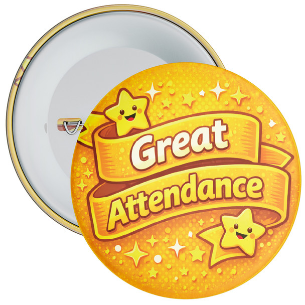 Great Attendance School Badge – Yellow Ribbon Reward Badge for Pupils