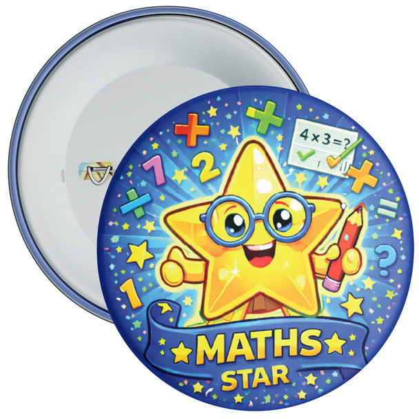 Blue Maths Star School Badge Pack - Maths Achievement Reward Badges (Pack of 20)