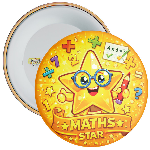 Yellow Maths Star School Badge Pack - Maths Achievement Reward Badges (Pack of 20)