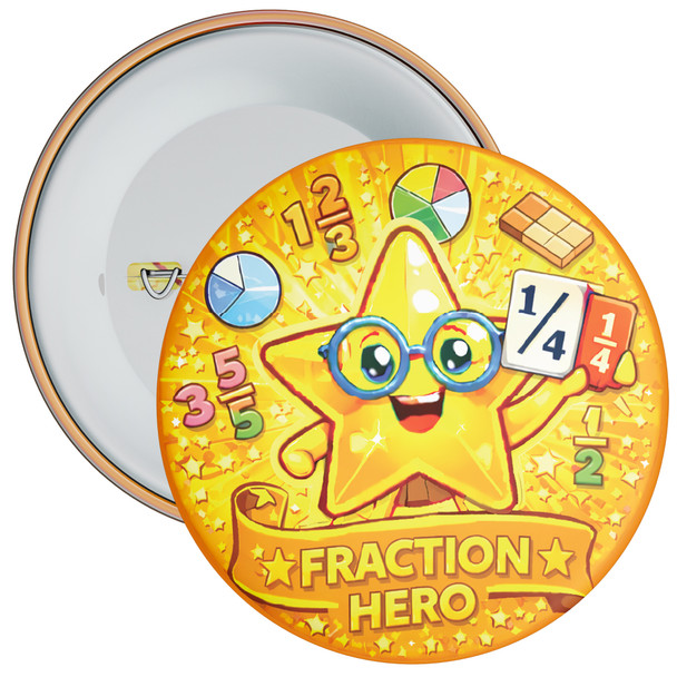 Yellow Fraction Hero Maths School Badge Pack - Fractions Reward Badges (Pack of 20)