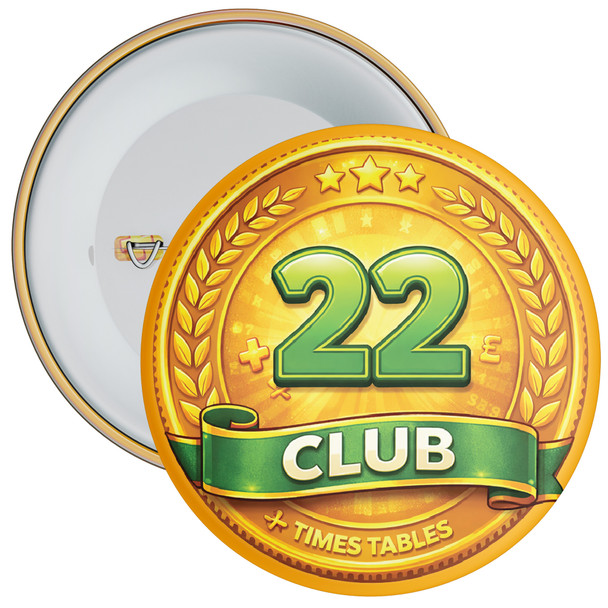 Green 22 Club Maths School Badge Pack - Times Tables Achievement Badges for Schools (Pack of 20)