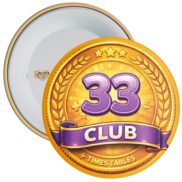 Purple 33 Club Maths School Badge Pack - Times Tables Achievement Badges for Schools (Pack of 20)