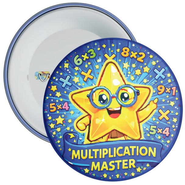 Blue Multiplication Master Maths School Badge Pack - Times Tables Reward Badges for Schools (Pack of 20)
