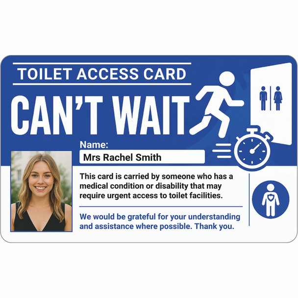 Personalised Toilet Access Card with Photo and Name – Personalised Can't Wait Card