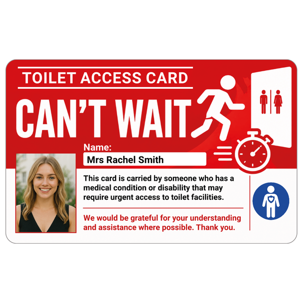 Red Personalised Can't Wait Card with Photo and Name – Personalised Urgent Toilet Card