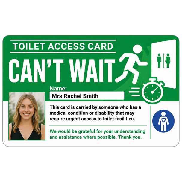 Green Personalised Can't Wait Card with Photo and Name – Personalised Urgent Toilet Card