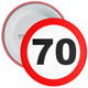 Speed Sign Themed 70th Birthday Badge - Age 70 Badge - Boy / Girl